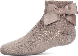MeMoi Knit Openwork Bow Anklet Socks in Taupe at Nordstrom, Size 6-12M