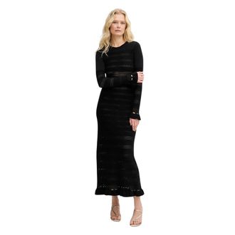Twinset Abito Lungo in Maglia con Volant - - Dresses - Donna - Nero - S