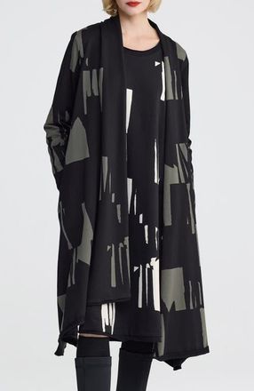 Luukaa D'Celli Aqualina Printed Jersey Duster in Khaki Black at Nordstrom, Size 12