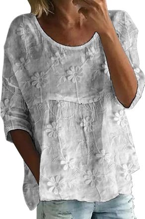 Generic VEMOW Womens Blouse Vintage Floral Print Pleated Tunic Tops Half Sleeve Round Neck Casual T-Shirt Plus Size Baggy Tee Shirt Lightweight Oversized Loos