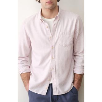 Marine Layer Better-than-Linen Hemp Blend Button-Up Shirt in Lavender Mist Stripe at Nordstrom, Size Xx-Large