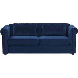 Beliani Sofa Bed 3 Seater CHESTERFIELD Velvet Blue