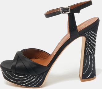 Malone Souliers Black Satin Crystal Embellished Platform Keaton Ankle Strap Sandals