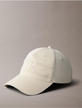 Calvin Klein Mens Varsity Monogram Logo Baseball Cap - White/Natural