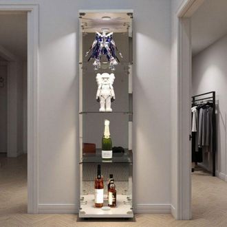 OEM Vitrina Luminoso Led - Mueble Vitrina De Vidrio - 4 Estantes - Estructura Blanca - Asegurada Con Cerradura
