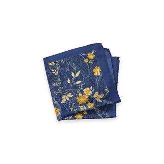 Paul Fredrick Patterned Silk Pocket Square in Blue/yellow at Nordstrom