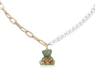 Swarovski Teddy Crystal Pearl Pendant Necklace