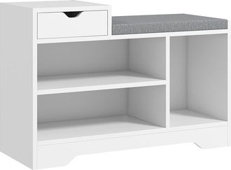 HOMCOM Upholstered Entryway Shoe Bench with Storage Drawer Open Shelf White | TJ Hughes