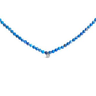 House of Brilliance Sterling Silver Diamond Accent Blue Lapis Bead Station Necklace at Nordstrom