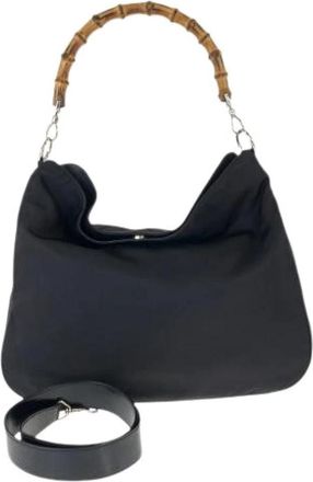 Gucci Pre-owned Bamboo Nylon Handbag 2way - Dames - Vintage Schoudertas - Zwart - ONE Size - Nylon - Vintage