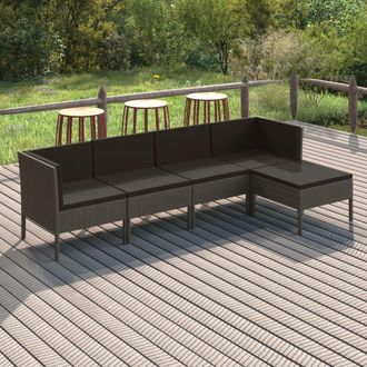 vidaXL Vidaxl - Set De Muebles De Jard&iacute;n 5 Pzas Y Cojines Rat&aacute;n Sint&eacute;tico Gris
