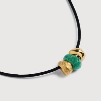 Monica Vinader Gold Antica Gemstone Cord Necklace Green Aventurine