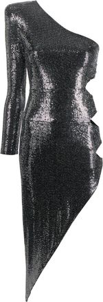 Nissa one-shoulder sequinned midi dress - women - Spandex/Elastane/Polyester/Spandex/Elastane/Polyamide/Metallic Fibre - 36 - Silver