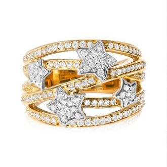 House of Brilliance 18K Yellow Gold Plated Silver 3/4 Cttw Diamond Star and Galaxy Ring Band in Yellow Gold Over Silver at Nordstrom, Size 7