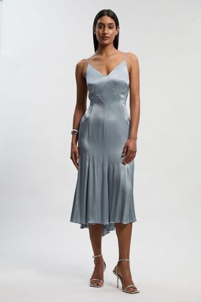 Karen Millen Womens Satin Back Crepe Strappy Woven Midi Dress - Light Blue - Size 10 UK