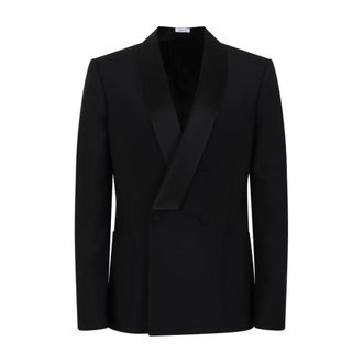 Alexander McQueen Jassen, Heren, Zwart, M, Wol, Dubbelrijige Smoking Blazer