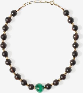 Tityaravy Choker-Halskette aus Holz und Malachit Samhita