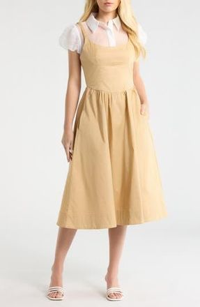 ASTR the Label Carrington Mixed Media Midi Dress in Khaki White at Nordstrom Rack, Size X-Small