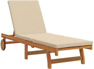 vidaXL vidaXL Sun Lounger with Wheels and Cushion in Beige, Made of Solid Wood