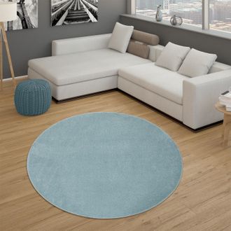 Paco Home Paco Home - Alfombra Sal&oacute;n Lisa Pelo Corto Sencilla Moderna Turquesa &Oslash; 120 Cm Redondo
