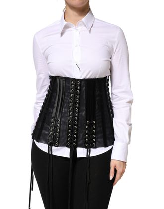 Dolce & Gabbana Womens Black Lace-Up Waist Cincher Bustier Corset Top Acetate