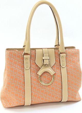 Dolce & Gabbana Beige Orange Canvas Leather Tote Bag (Pre-Owned)