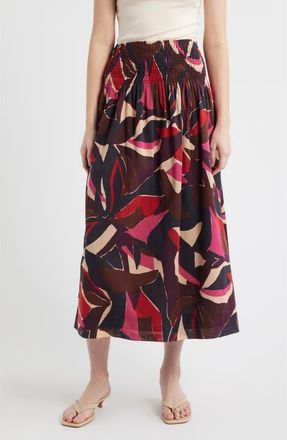 Rails Alessa Smock Waist Cotton Midi Skirt in Paradise at Nordstrom, Size Xx-Large