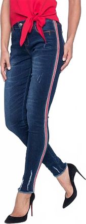 Frank Lyman Design Distressed Denim Jeans With Side Stripe In Dark Wash
