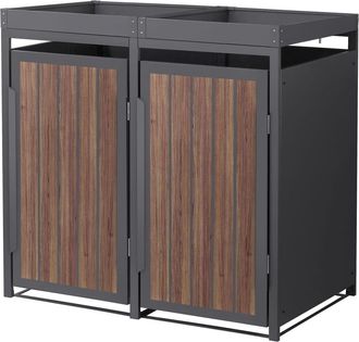 ML Design Cobertizo para 2 cubos de basura 240l antracita roble oscuro, macetero