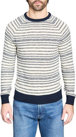 Billy Reid Stripe Crewneck Cotton Sweater in Tinted White/Carbon Blue at Nordstrom, Size Xx-Large