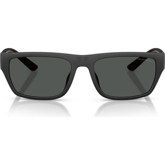 Emporio Armani 57mm Rectangle Sunglasses in Rubberized Matte Black/grey at Nordstrom
