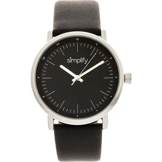 Simplify The 6200 Leather-Strap Watch in Black/silver at Nordstrom