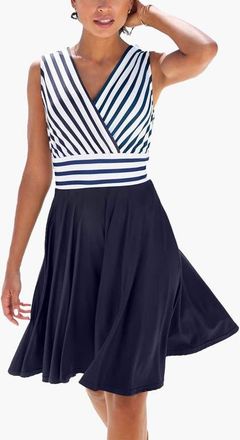 Lascana Womens Sleeveless Wrap Look Dress in Navy Multi at Nordstrom, Size 12