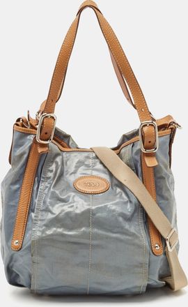 Tod's Tods Light Blue/brown Coated Denim And Leather G-Line Easy Sacca Bag