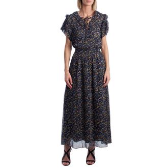 Zadig&Voltaire Womens Long Dress with Bow Neckline and Ruffles WJCF0402F - Blue - Size X-Small
