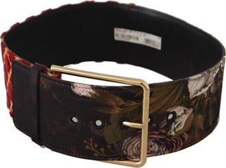 Dolce & Gabbana Womens Multicolor Wide Leather Floral Gold Metal Buckle Belt - Multicolour Canvas - One Size