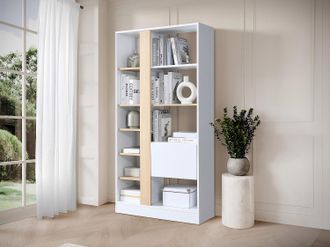 Vente-Unique Libreria con 1 anta e 7 scaffali Naturale e Bianco - CALENIA