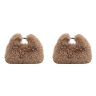 Generic Women Faux Fur Fluffy Shoulder Bag Soft Plush Handbag for Travel Party (Camel)