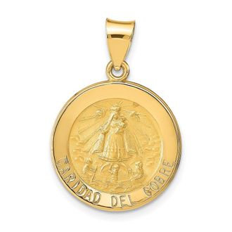 Diamond2Deal 14k Yellow Gold Polished and Satin Caridad del Cobre Medal Hollow Pendant