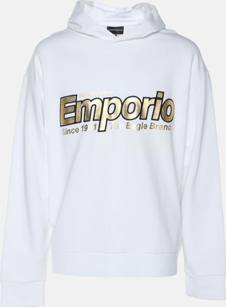 Emporio Armani White Jersey Logo Print Hoodie