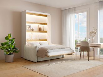 Vente-Unique Letto estraibile 140 x 200 cm Apertura verticale manuale Con LED Bianco e naturale + Divano - RAPILI