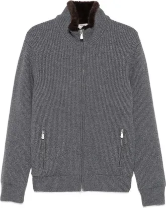 Barba Fur-trim Ribbed-knit Jacket
