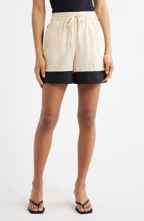 Mango Morti Colorblock Linen Shorts in Ecru at Nordstrom, Size Medium