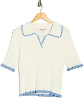 Nanette Lepore Scalloped Collar Short Sleeve Polo Sweater in Off White/Blue at Nordstrom Rack, Size X-Large