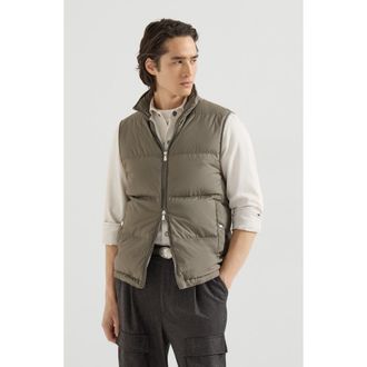 Brunello Cucinelli Lightweight techno fabric down vest with packable hood in Military at Nordstrom, Size Xxx-Large