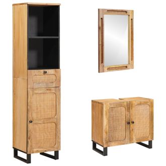 vidaXL Juegos De Ba&ntilde;o Con Caj&oacute;n 3 Pcs Natural Madera De Mango Maciza Vidaxl