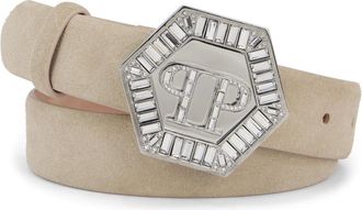 Philipp Plein Accessoires, Dames, Beige, 95 CM, Leer, Saffiano Leather Belt Hexagon