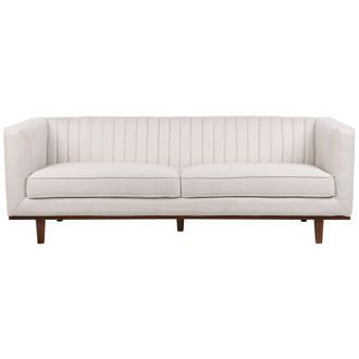 Beliani Sof&aacute; 3 Plazas Tela Estilo Moderno Amplios Reposabrazos Respaldo Acolchado Gruesos Cojines Beige Skaule
