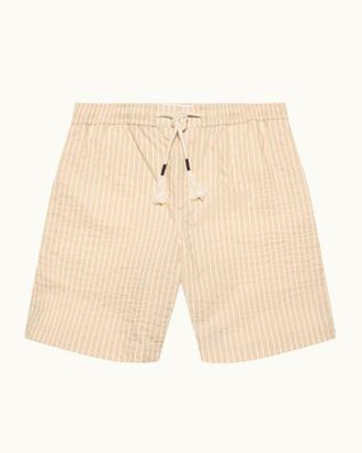 Orlebar Brown Sonoran Seersucker Relaxed Fit Seersucker Stripe Shorts in Biscuit/latte Stripe at Nordstrom, Size 34