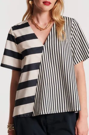 Frances Valentine Schooner Top Nautical Stripe in Navy/oyster at Nordstrom, Size X-Large